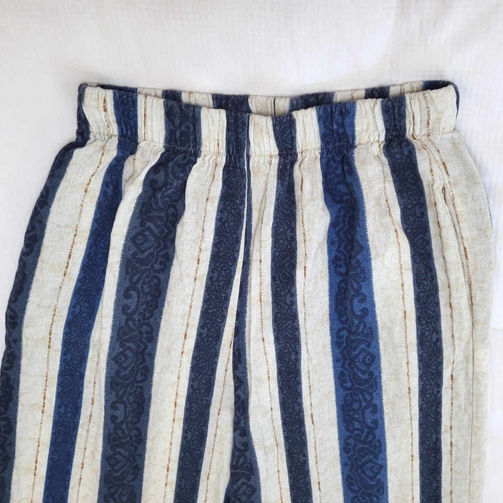 Bellambra Italy Blue Ivory Stripe Wide Leg Resortwear Loungewear Coastal Pants M - Picture 3 of 8